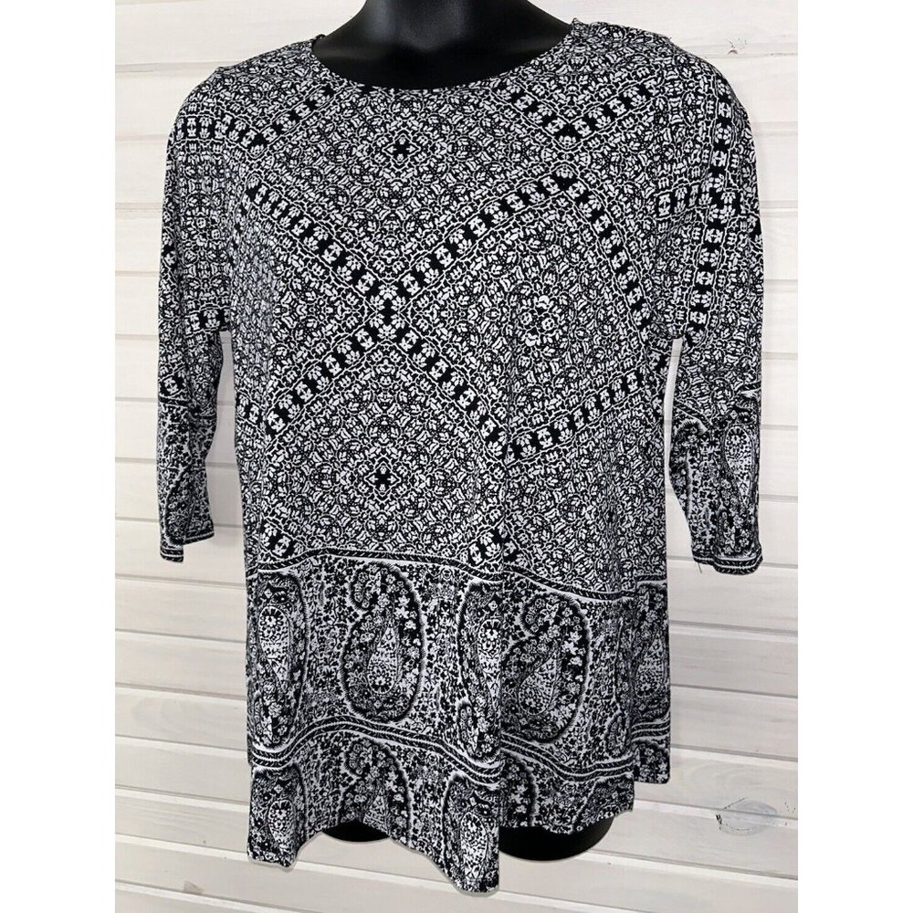 Lucky Brand Sz PLUS 1X Paisley Tee Cotton Modal Tunic Round Neck 3/4 Sleeve EUC